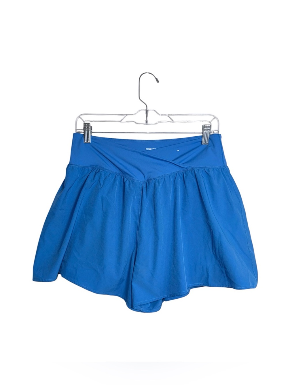 Maurices High Rise Crossover Flyaway Shorts Blue 3” Pull On Athleisure Medium